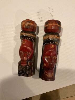 Vintage Pair of Hand Carved Jamaican Wood Totem Figurines - Male & Female